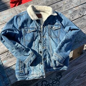 Abercrombie & Fitch Denim Jacket with Cream Sherpa Collar VTG Men’s Medium